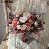 janevini vintage autumn coffee pink wedding flowers bridal bouquets artificial rose graduation bouquet bride flower ribbon 2021