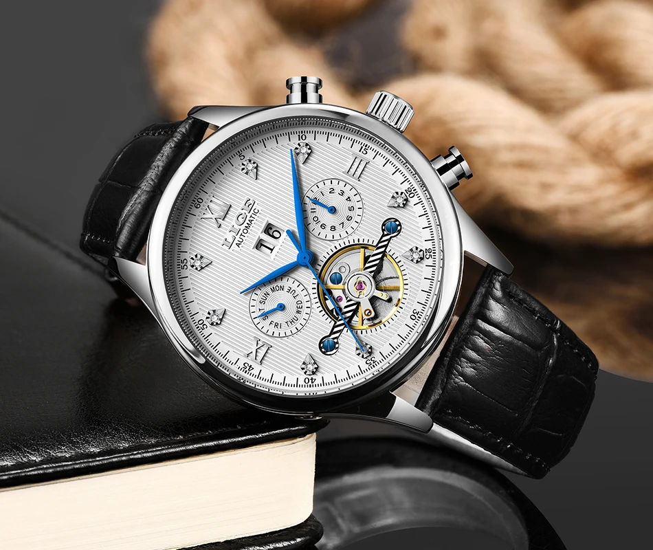 LIGE Брендовые мужские часы автоматические механические часы Tourbillon спортивные часы кожаные повседневные деловые часы в ретро-стиле Relojes Hombre
