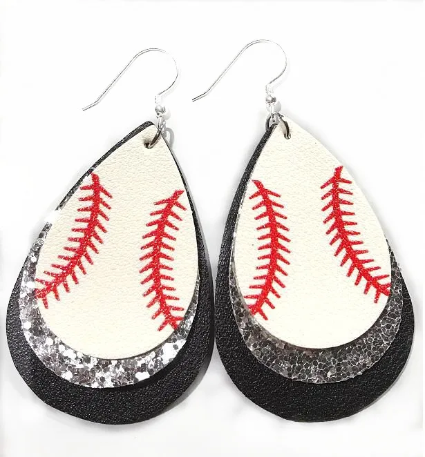 FXM Многослойные бейсбольные серьги из искусственной кожи для женщин с