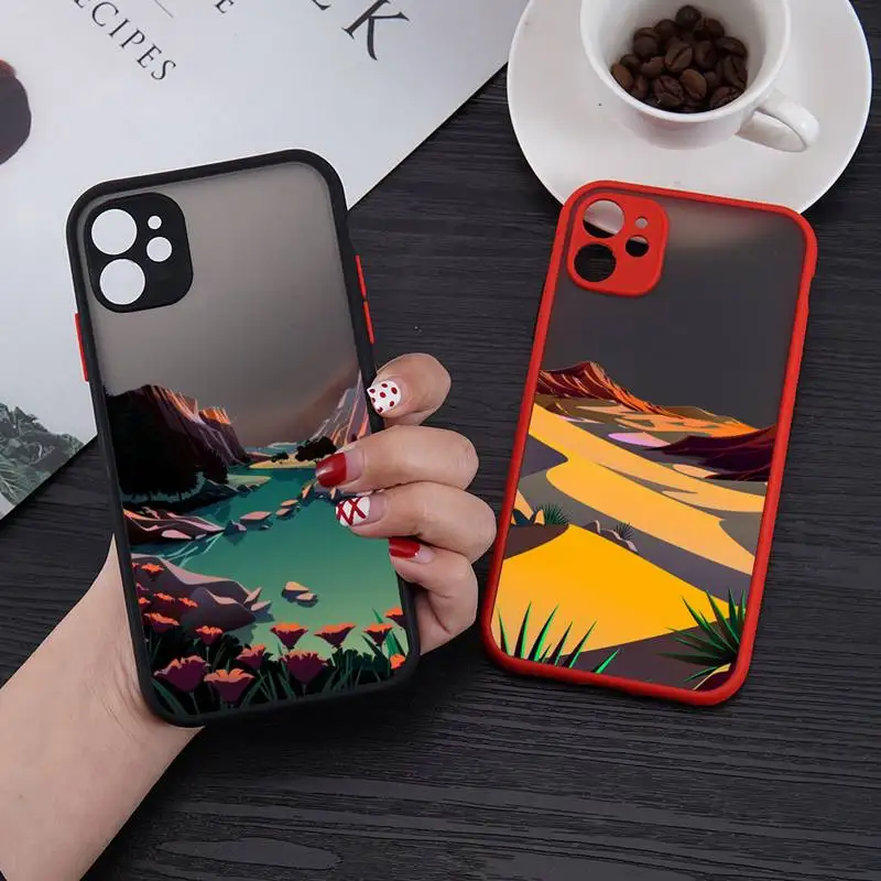 

Beach hand drawn landscape Phone Case matte transparent For iphone 7 8 11 12 plus mini x xs xr pro max cover