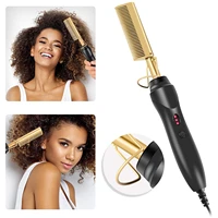 hot comb hair straightener 2in1 ceramic comb portable curling iron heated brush for wet dry hair wigs straightening comb