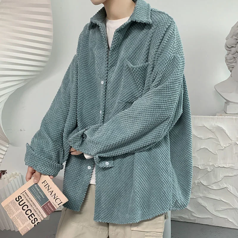 

2021 Men's Corduroy Fabric Pure Color Shirts Casual Long Sleeve Tops Fashion Coats Clothes Oversized Camisa Masculina M-2XL