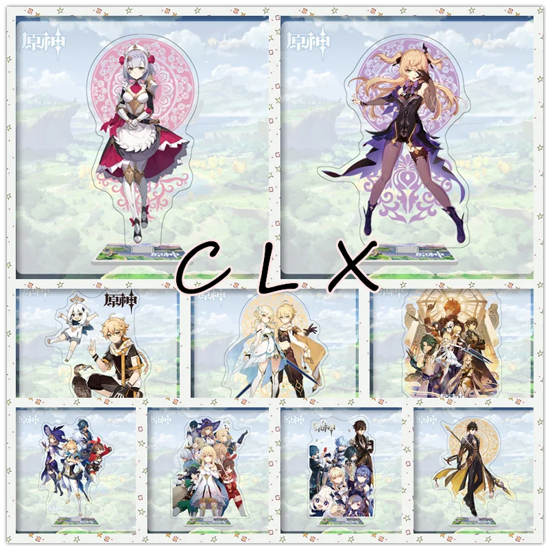 

15CM Genshin Impact Stand Card Model Game Anime 31-40 Fischl Aether Lumine Acrylic Plate Desk Decor Sign Keychain Gifts