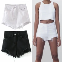 nwomn summer za shorts women 2021 white high waist denim shorts female jeans fashion frayed hems casual black short pants woman