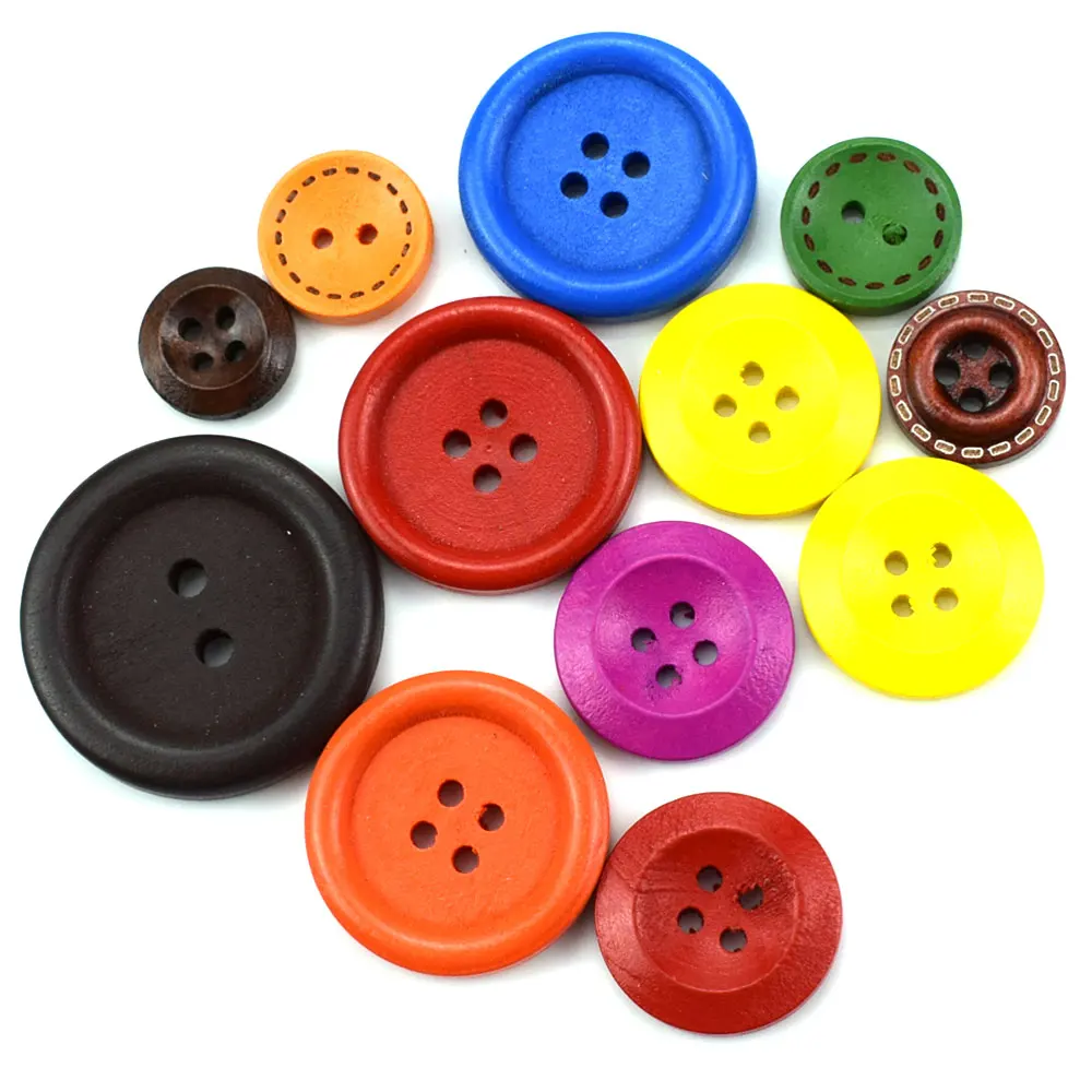 Botones de madera multicolores para costura de ni&ntilde;os, accesorios decorativos para &aacute;lbum de recortes, 500 piezas, mezcla de 2 agujeros-5