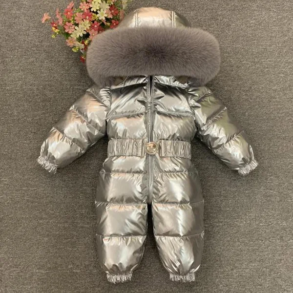 yin se fox grey Детский пуховик, детский лыжный Пуховый комбинезон, пальто с воротником из натурального енота для детей 0-4 лет - Цвет: yin se fox grey
