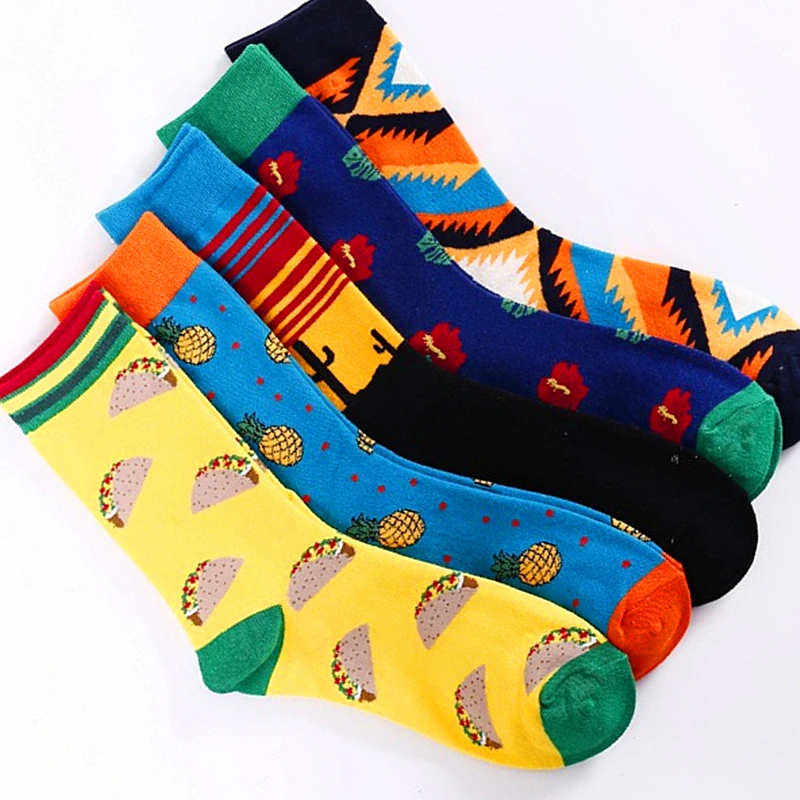 Funny Men Women Fashion Harajuku Fruit Socks Lovely Art With Avocado Sushi Food Animal Dog Happy Socks