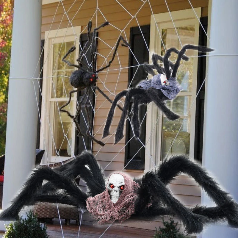 

2Pcs Skull Ghost Head Spider Halloween Bar Decoration Horror Tricky Toy Simulation Plush Ghost Festival Props 75CM