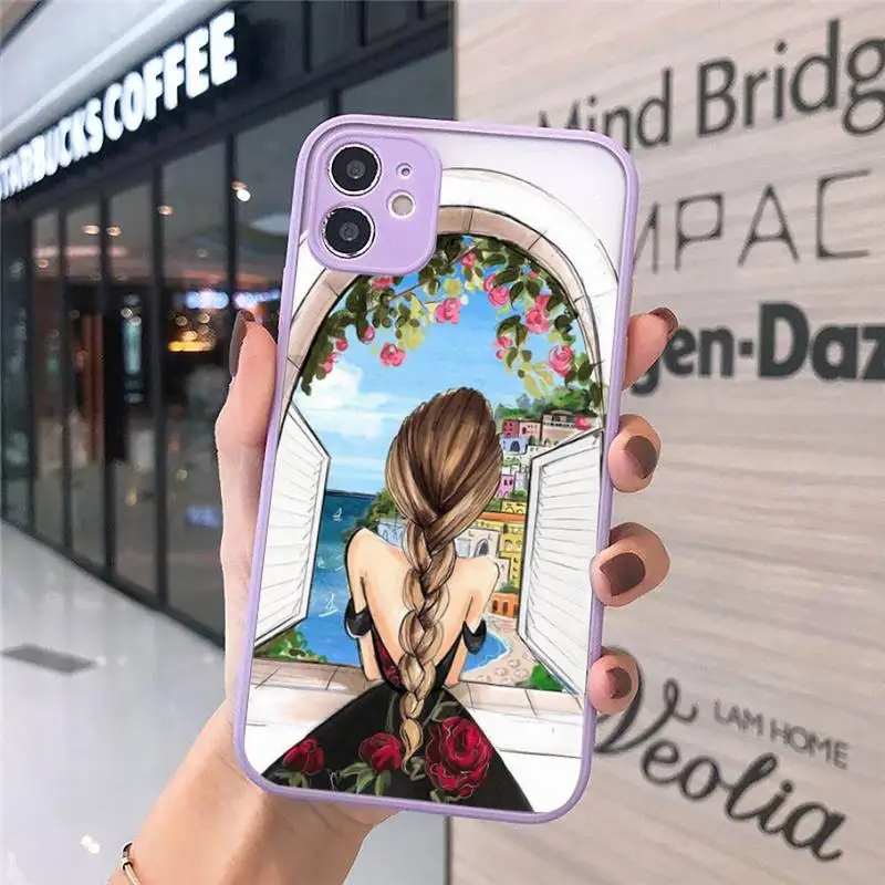 

Merry Christmas Brown Hair Girl Phone Case purple matte transparent For iPhone 7 8 x xs xr 11 12 pro plus max mini Clear Funda