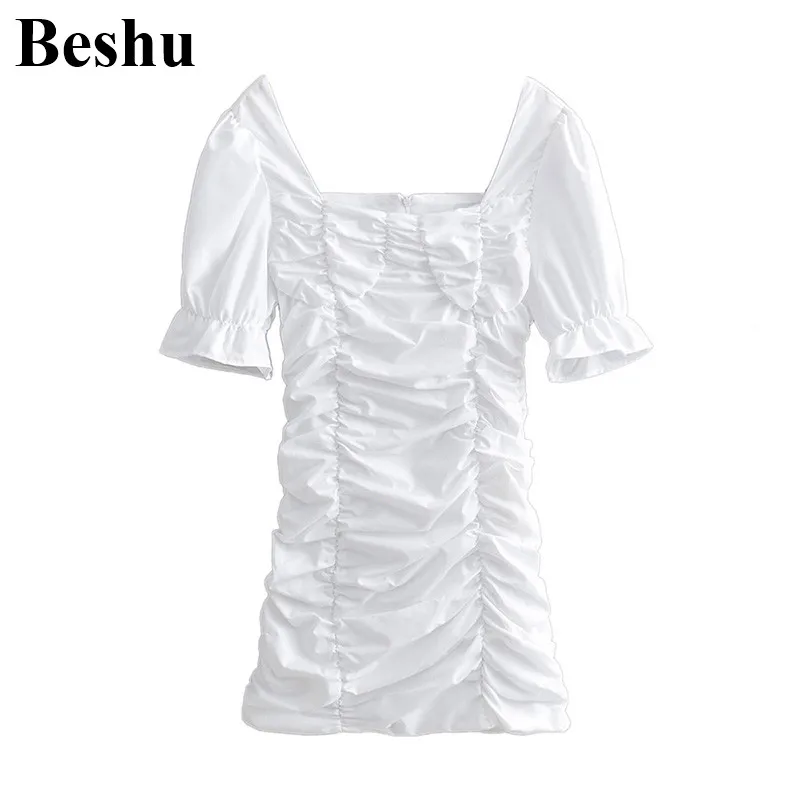 Женское мини платье za плиссированное с квадратным воротником и эластичными