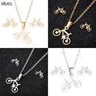 Золотые ожерелья с подвеской для велосипеда для женщин и мужчин, трендовые Ювелирные наборы 2021, серьги в форме велосипеда, ожерелья, подарки на день рождения, серьги