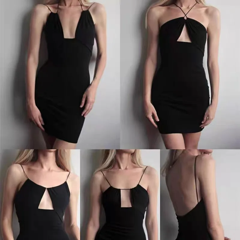 

Sexy Spaghetti Strap Cut-Out Mini Dresses 2021 Summer Women Elegant Sleeveless Black Dress Y2K Backless Bodycon Fashion Clothes