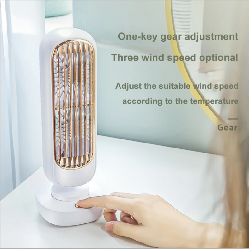 

New Retro Double-leaf Tower Fan Office Desktop Fan Vertical Portable Charging USB Small Fan - Pink (built-in Battery 2000mAh)