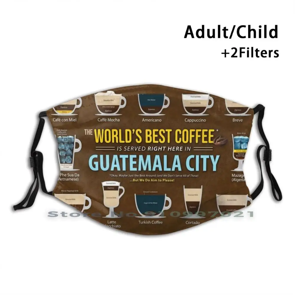 

Маска для лица многоразовая с фильтрами для детей и взрослых, Пылезащитная маска против смога, с картой кофейных типов Гватемалы, с защитой ...