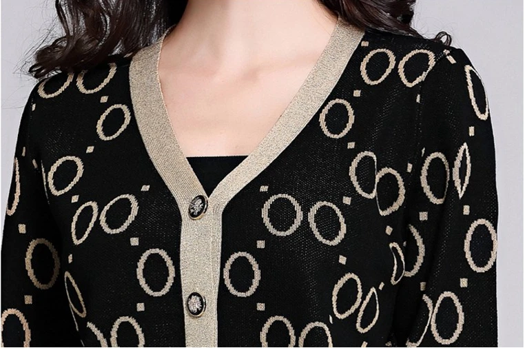 

New Designer Circle Print Knitting Sweater Cardigans + Bodycon Skirt Women Two Pieces Sets 2019 Winter Women Set High Quality