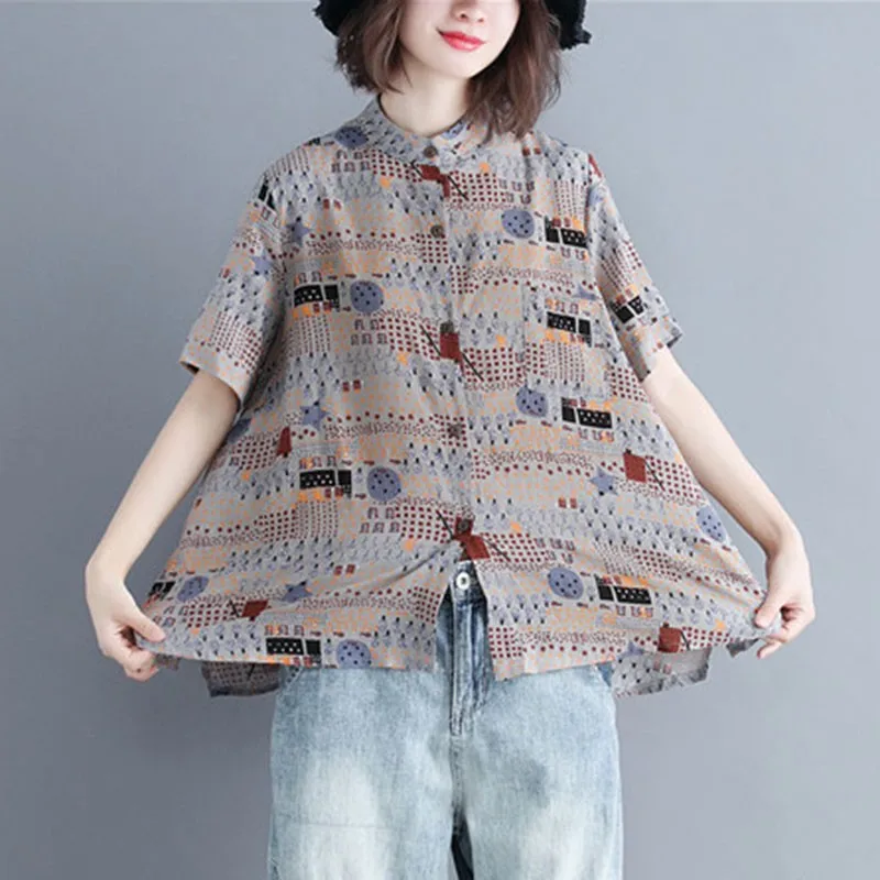 Женские рубашки из хлопка и льна повседневные свободные топы в винтажном стиле с