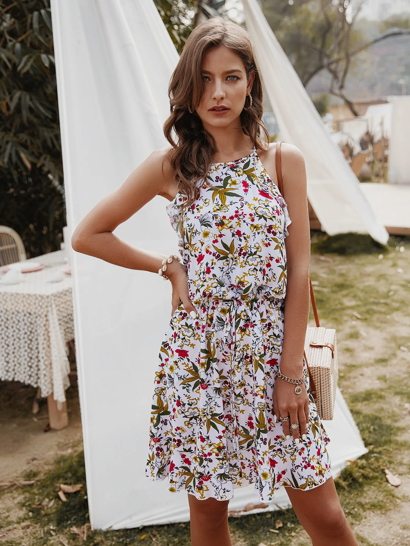 

2021 European and American net red print dress casual all-match skirt dress
