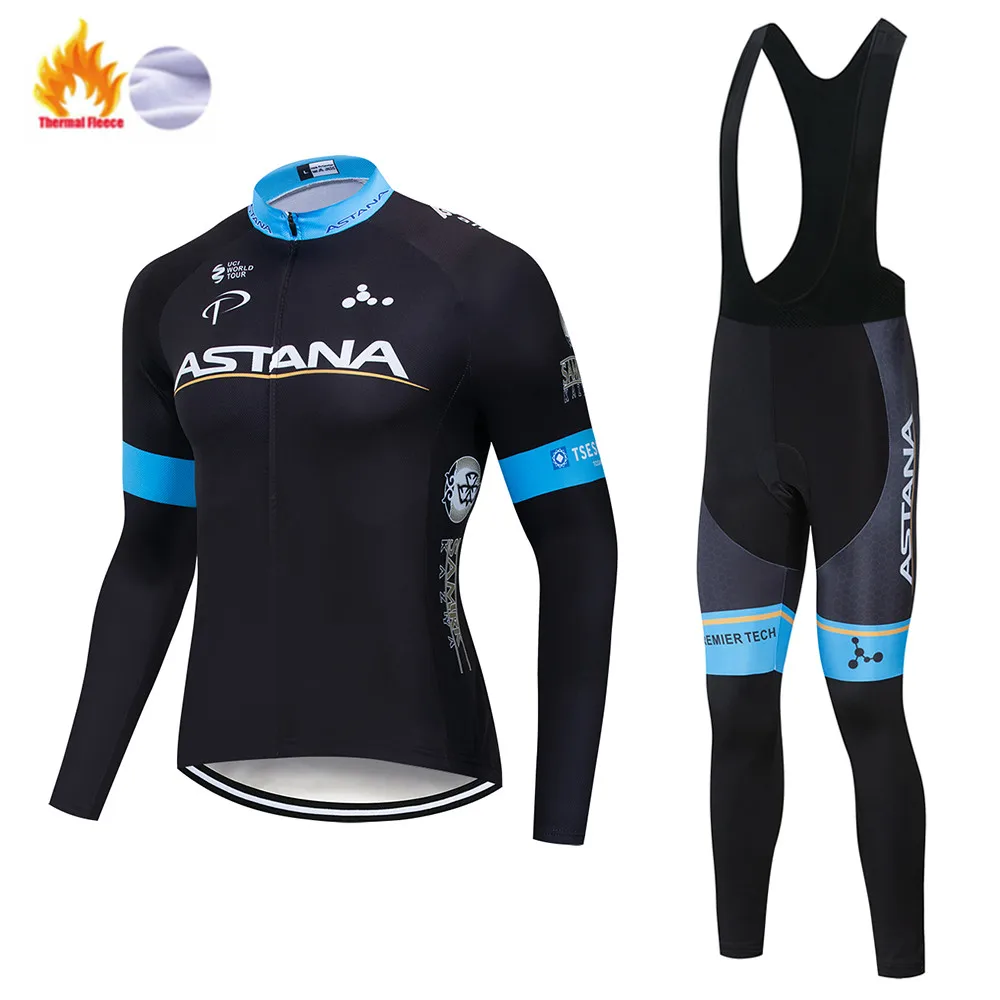 Зима 2022 Черная команда Астаны термальный флисовый велосипедный комплект из