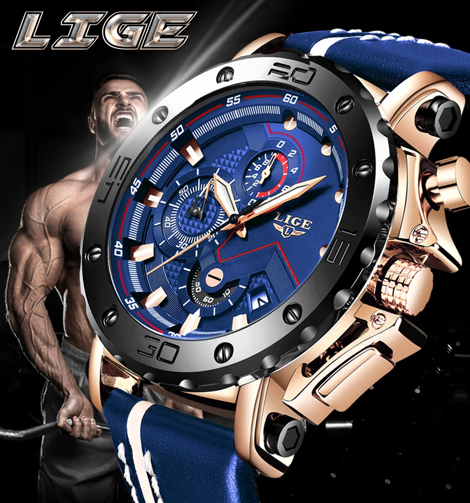 

LIGE 9899 Men Casual Sport Quartz Waterproof Wristwatch Luminous Luxury Male Fashion Leather Business WristWatches