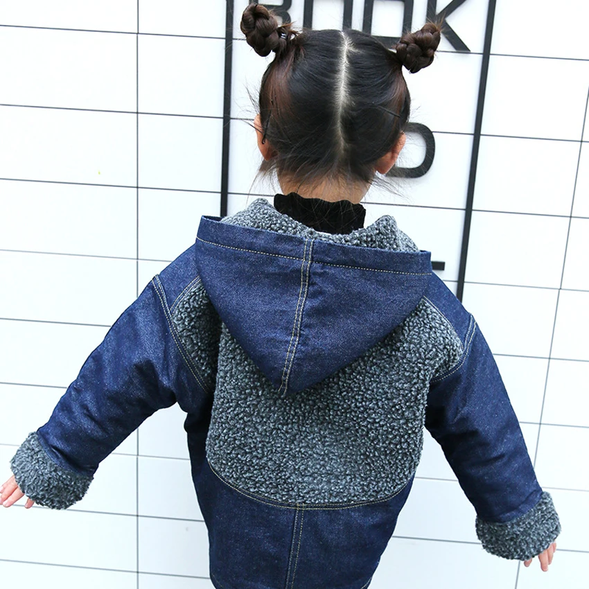 Детские джинсы зимняя флисовая куртка для мальчиков и девочек ветровка