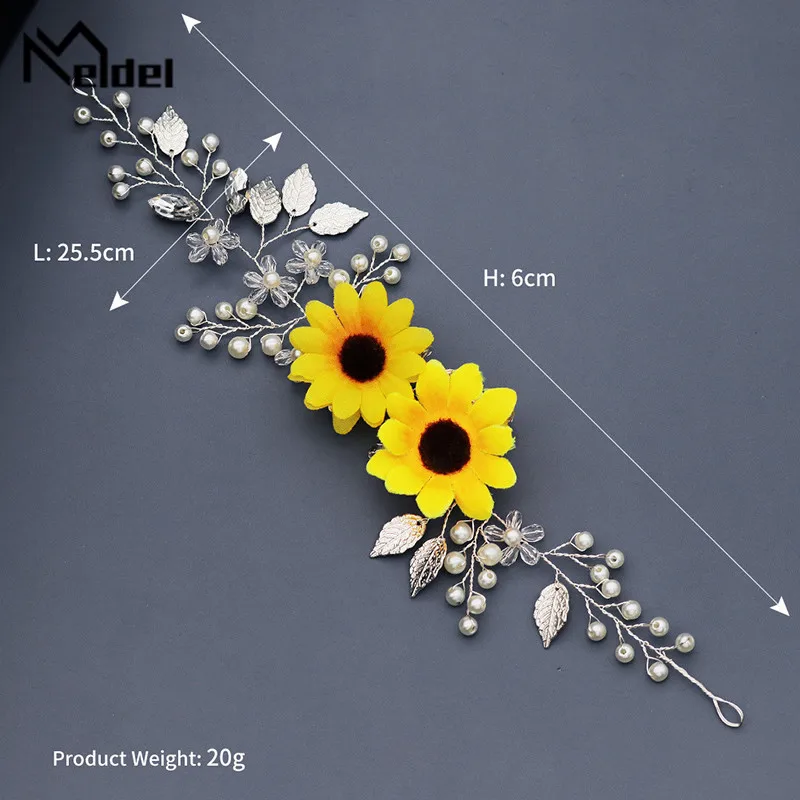 

Meldel Wedding jewelry woman hair band yellow flowers bride jewelry handmade rhinestones beautiful girl sun flower headdress