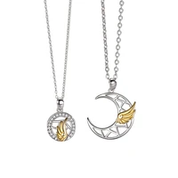 charm s925 sterling silver sun moon couple necklace angel wing clavicle chain creative pendant anniversary gift jewelry