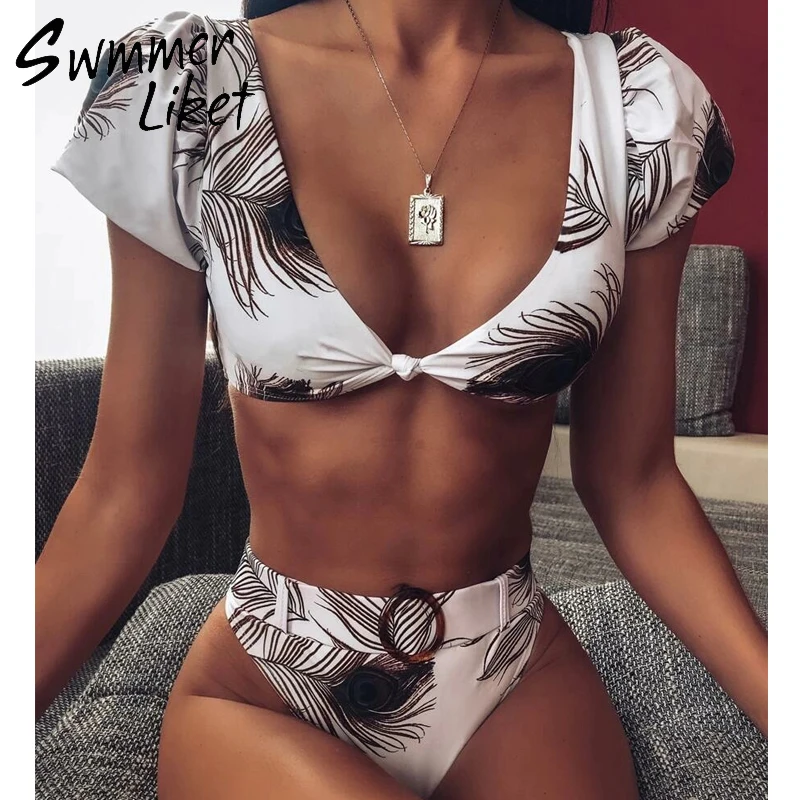 Сексуальный купальник с v-образным вырезом женский пуш-ап принтом бикини 2019