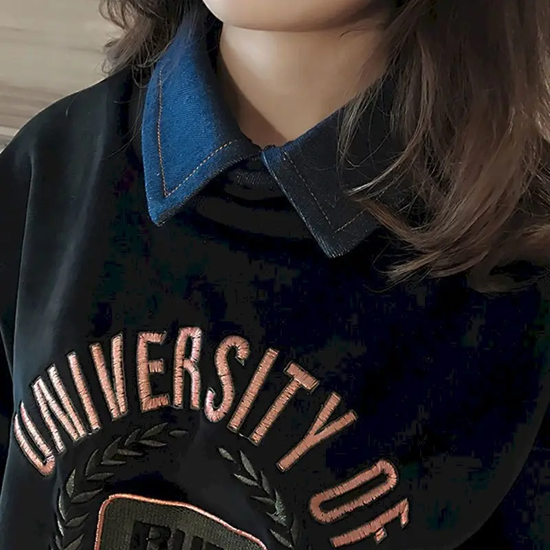 Fashion Gold Velvet Pullover Women Autumn Winter 2021 Korean Large Size Loose Plus Thickening Capless Fake Two-piece Tops | Женская