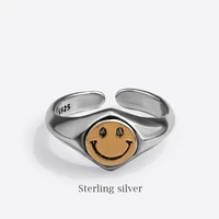 trendy simple smiley ring hip hop men and women opening adjustable index finger ring cross border supply wholesale wedding ring