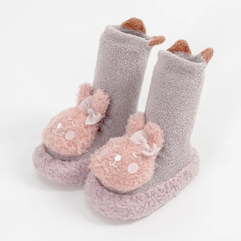 

Newborn Baby Boys Girl Cartoon Sweet Shoes Autumn Winter Fleece Infant Nonslip Sock Rubber Sole Sock Toddler Antislip Floor Sock