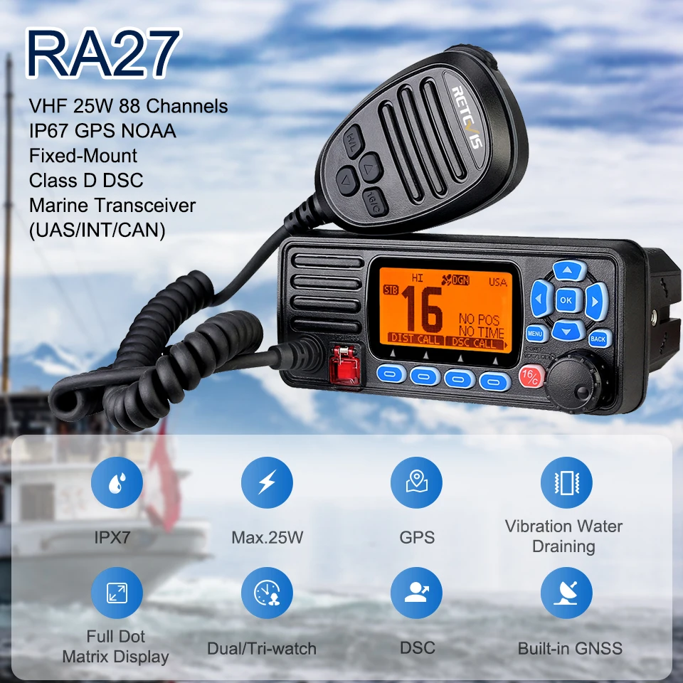 Retevis RA27 морская радиостанция диапазона VHF приемопередатчик 25 Вт IP67