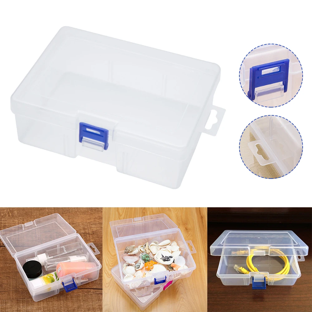 

1pc Plastic Storage Box Transparent Jewelry Makeup Storage Case Organizer with Flip Top Home Bedroom Office Desktop Organization
