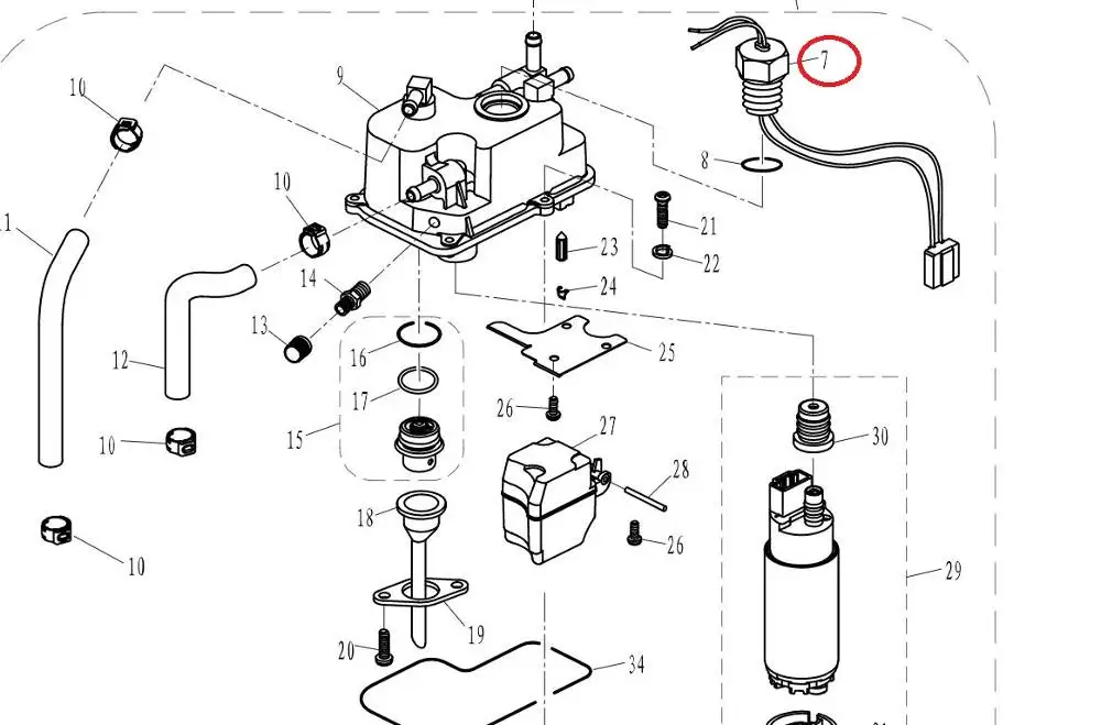 

Boat Motor F40-05010400EI Fuel Pump Joint Assembly for Parsun HDX Outboard Engine F40 F30 4-Stroke NO.7