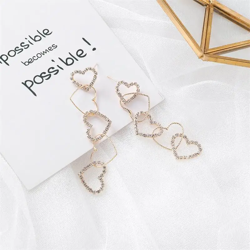 Преувеличенные модные хрустальные серьги Двойные сердца милые/Романтические