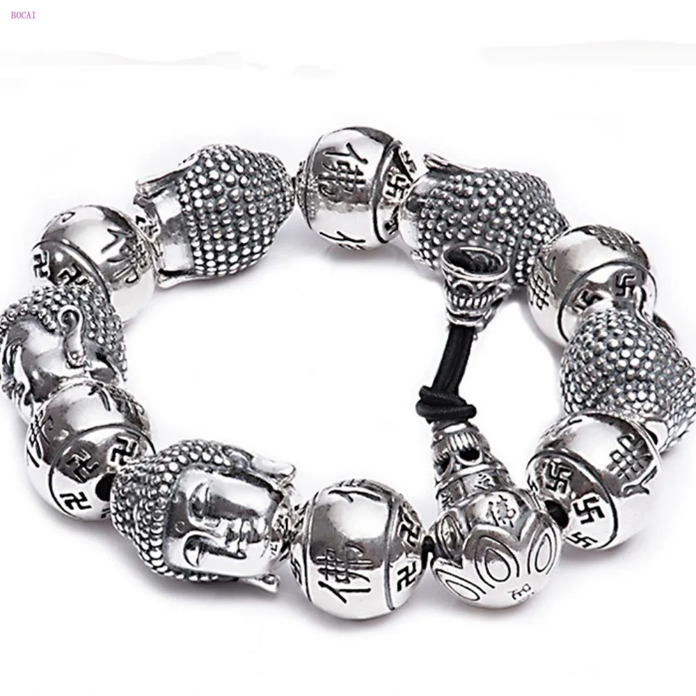 Браслет BOCAI Buddha S999 из чистого серебра мужской тайский серебряный браслет с