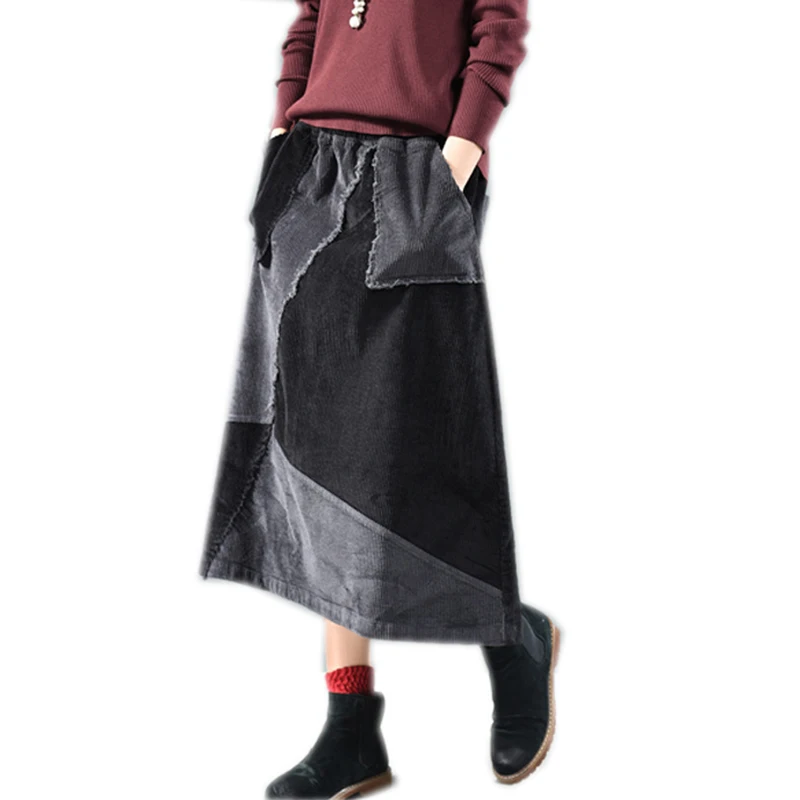 Женские юбки средней длины составного кроя толстые вельветовые винтажные из 100%