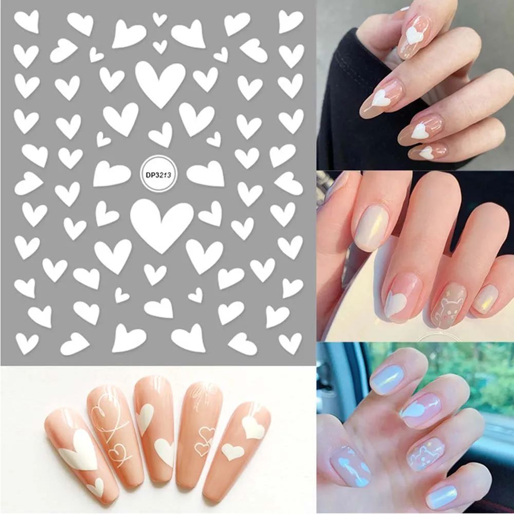 

1Pc 3D Love Nail Art Sticker Heart-shaped Nail Decoration Star Small Pattern White Sweetheart Manicure Sticker Nails Accessories