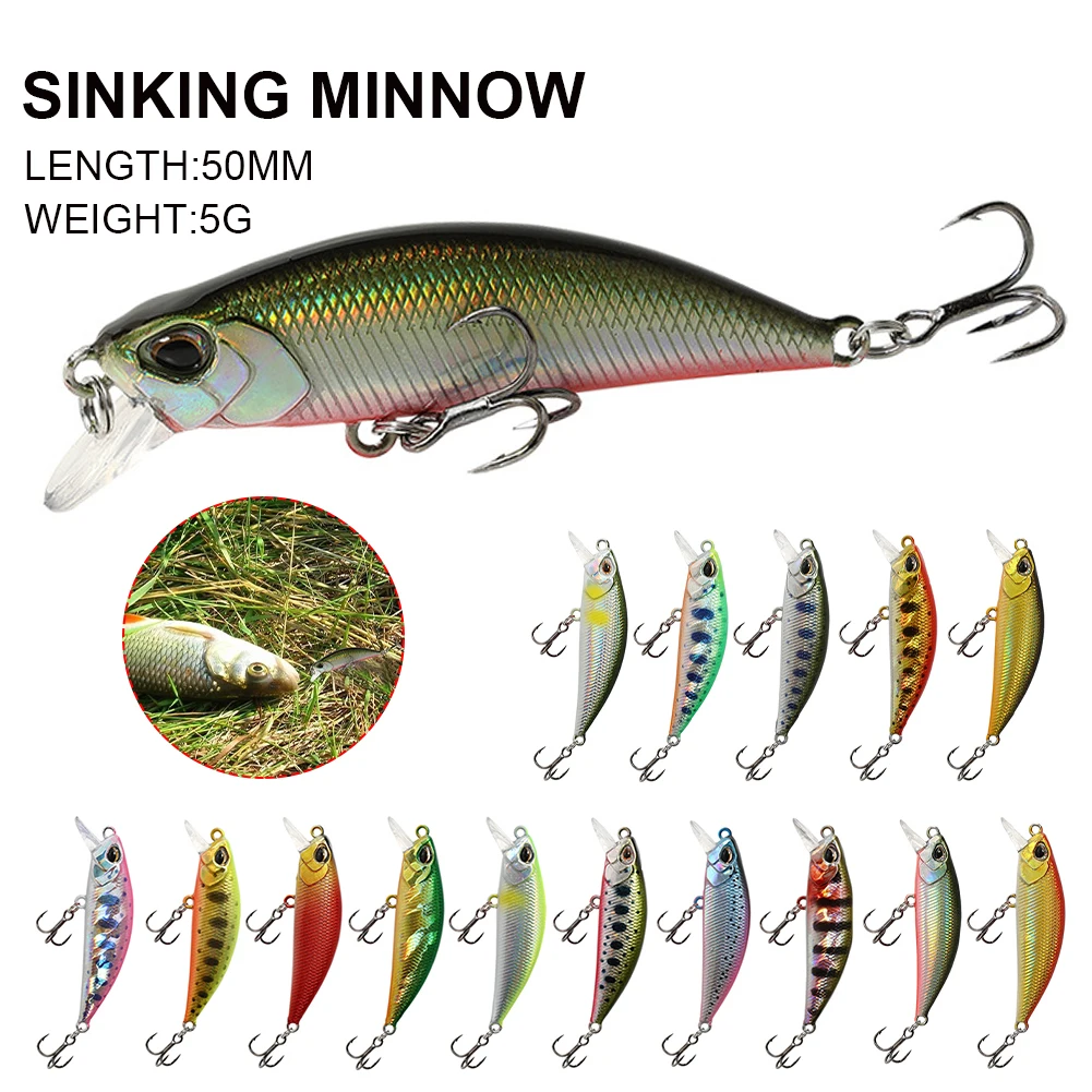

1pcs 50MM 5G Slowly Sinking Minnow Fishing Lure Isca Artificial Hard Bait Bass Wobblers 3D Eyes Crankbait Carp Pike Tackle