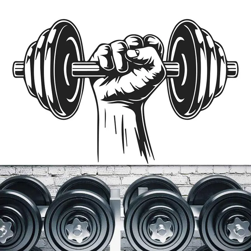 

Gym Club Sign Fitness Bodybuilder Sport Wall Sticker Vinyl Modern Interior Decor Dumbbells Decals Removable Mural Wallpaper S007