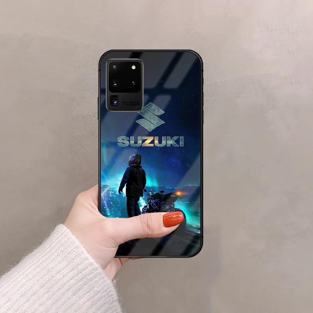 

Suzuki Motorcycle Phone Tempered Glass Case Cover For Samsung Galaxy S Note 8 9 10 20 21 FE E Plus Uitra Cell Black Hot Shell