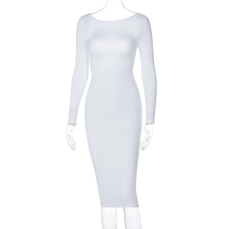 

Hot Sale 2021 Spring New Sexy Open Back Round Neck Long Sleeve Dress Temperament Women's Fashion Casual Dresses for Women