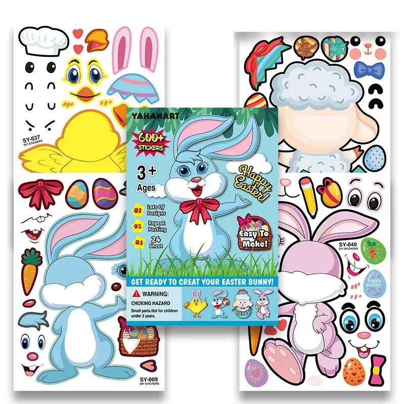 4 шт. листы наклеек DIY головоломка игры игрушки Сделай Сам-A-Bunny цыпленок