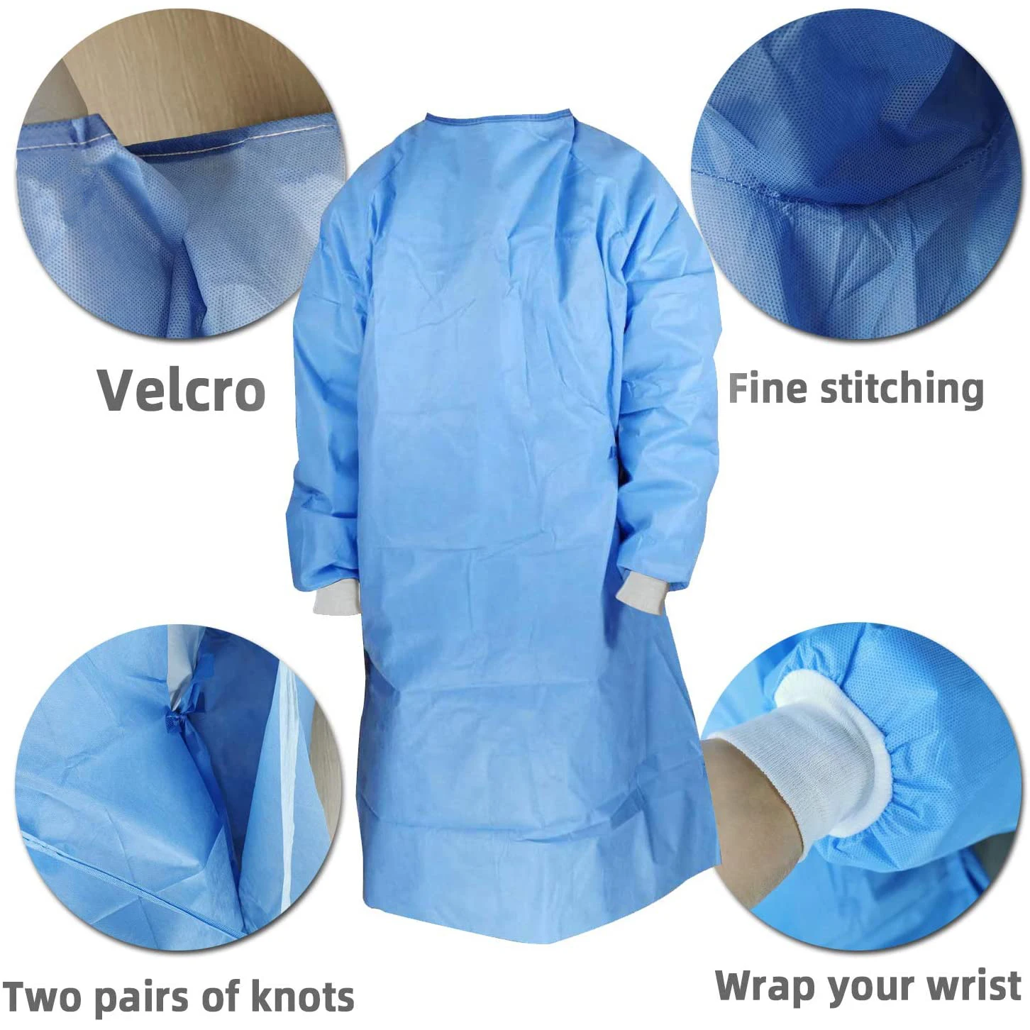 1 Piece SMS Disposable Gown Protective Coveralls Isolation Sterile Sleeves Waist Ties |