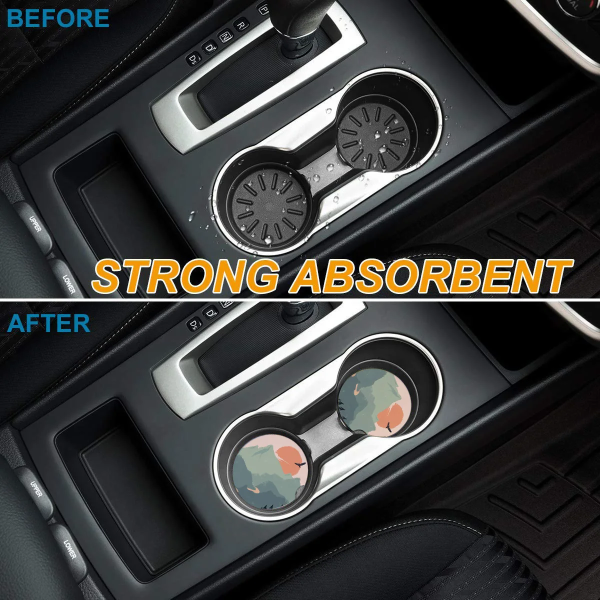 2 4 6pcs/set Ceramic Car Coaster Waterproof Mountain Water Sunrise Eagle Forest Cup Drink Mat Decoration Accessories | Дом и сад