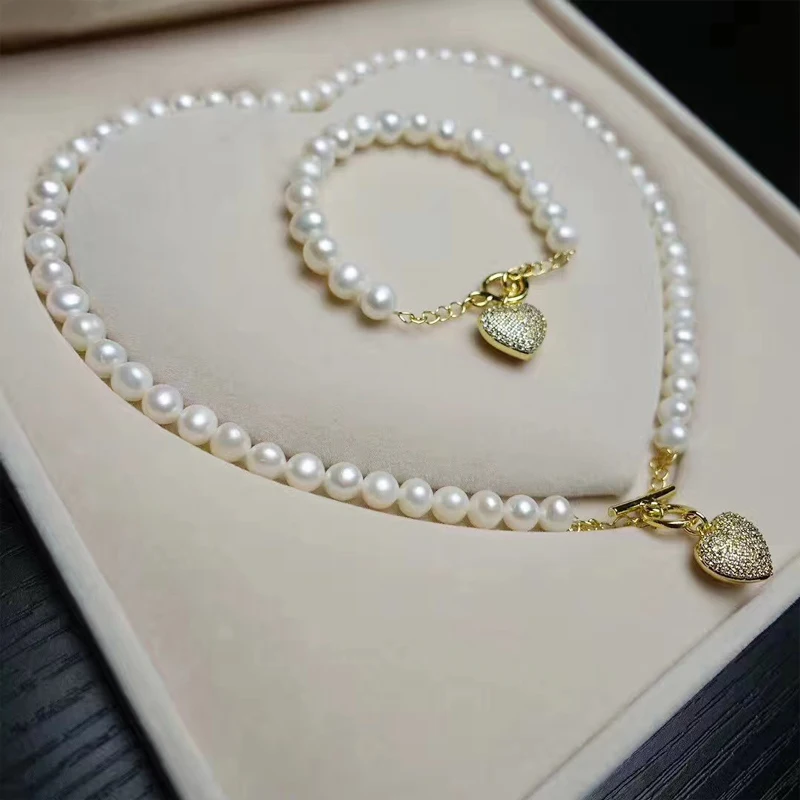 Один комплект из белого пресноводного жемчуга почти круглый браслет 8-9 мм 18