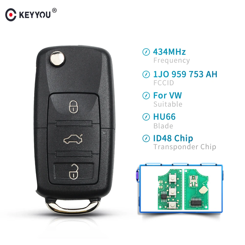 Пульт дистанционного управления KEYYOU с 3 кнопками для VW SKODA Seat Roomster Fabia 1J0 959 753 а/ч 434