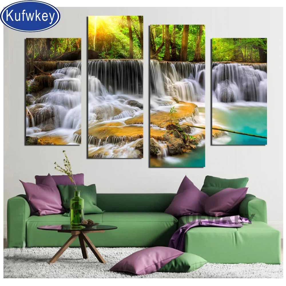 5d diy алмазная живопись лесной водопад 4 предмета в комплекте полный круглой формы