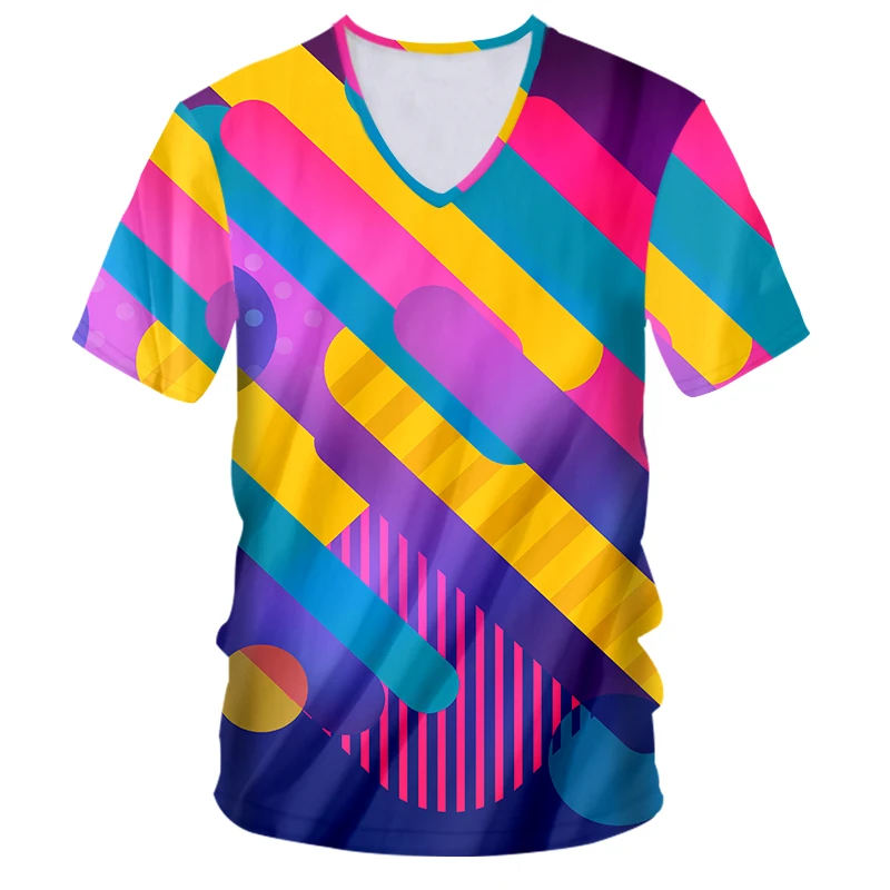 

Футболка IFPD мужская с V-образным вырезом, тенниска в разноцветную полоску, повседневная майка с 3D-принтом, индивидуальная уличная одежда, Ра...