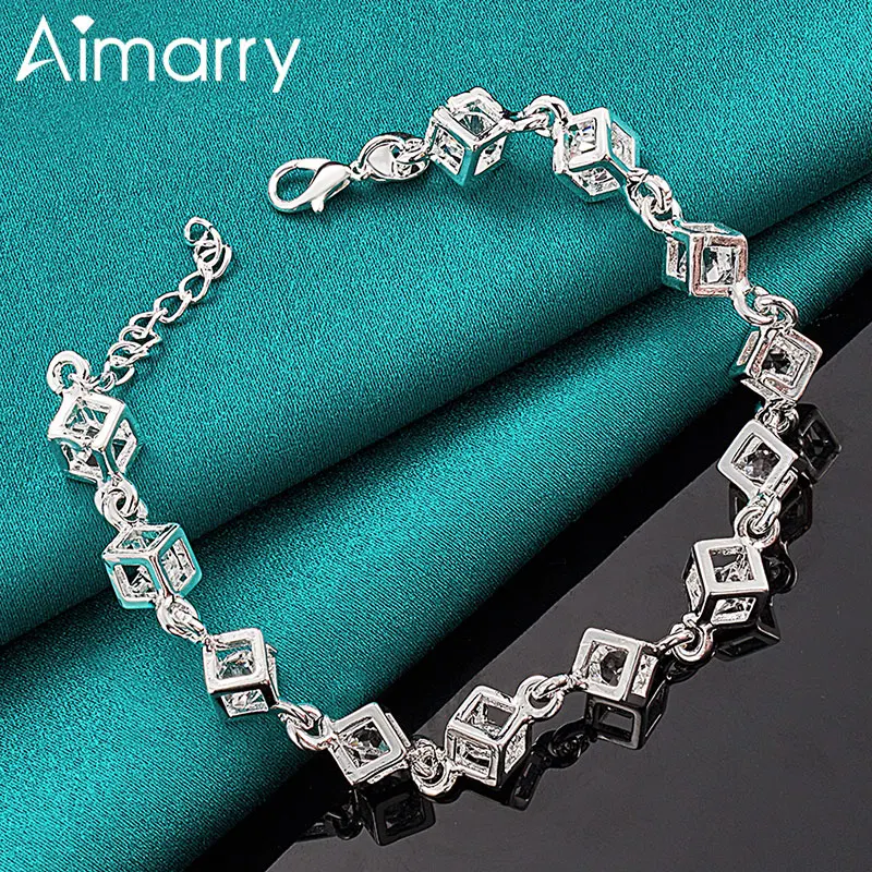 

Aimarry 925 Sterling Silver White AAA Zircon lattice Bracelet For Women Charm Party Gifts Wedding Anniversary Fashion Jewelry