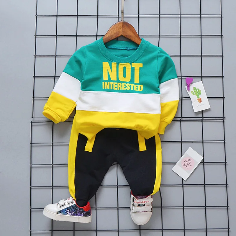 

ZWF230 Autumn Toddler Active Clothing Suit Children Boy Girl Letter Hoodie Patchwork Pants 2Pcs/set Kids Clothes Tracksuits
